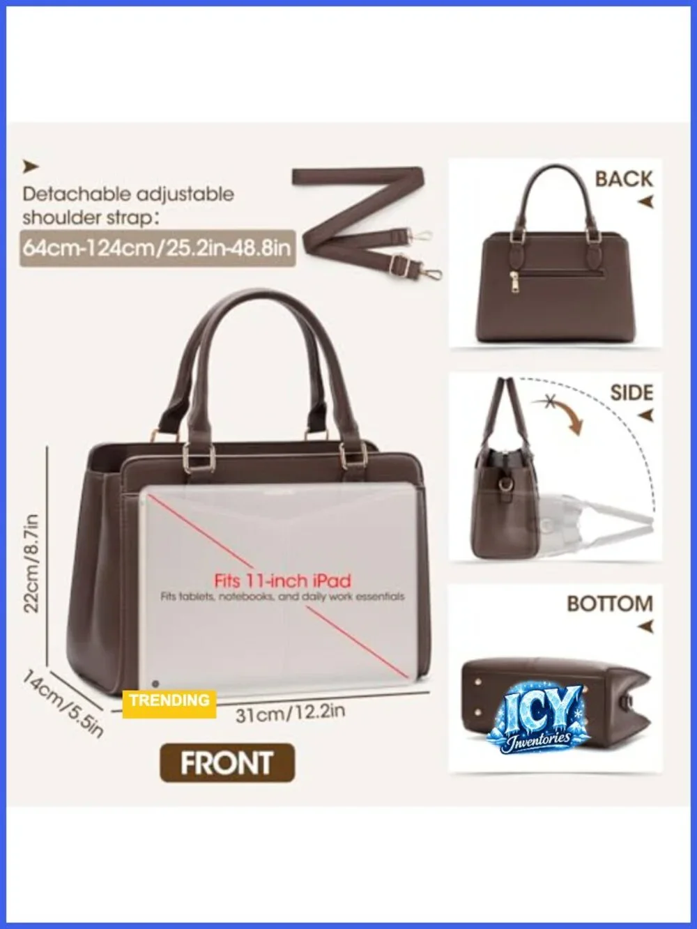 PU Leather Satchel Purse for Women, Structured Work Handbag with Bowknot and